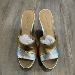 Veronica Beard Dali Leather Patchwork Metallic Wedge Size 9